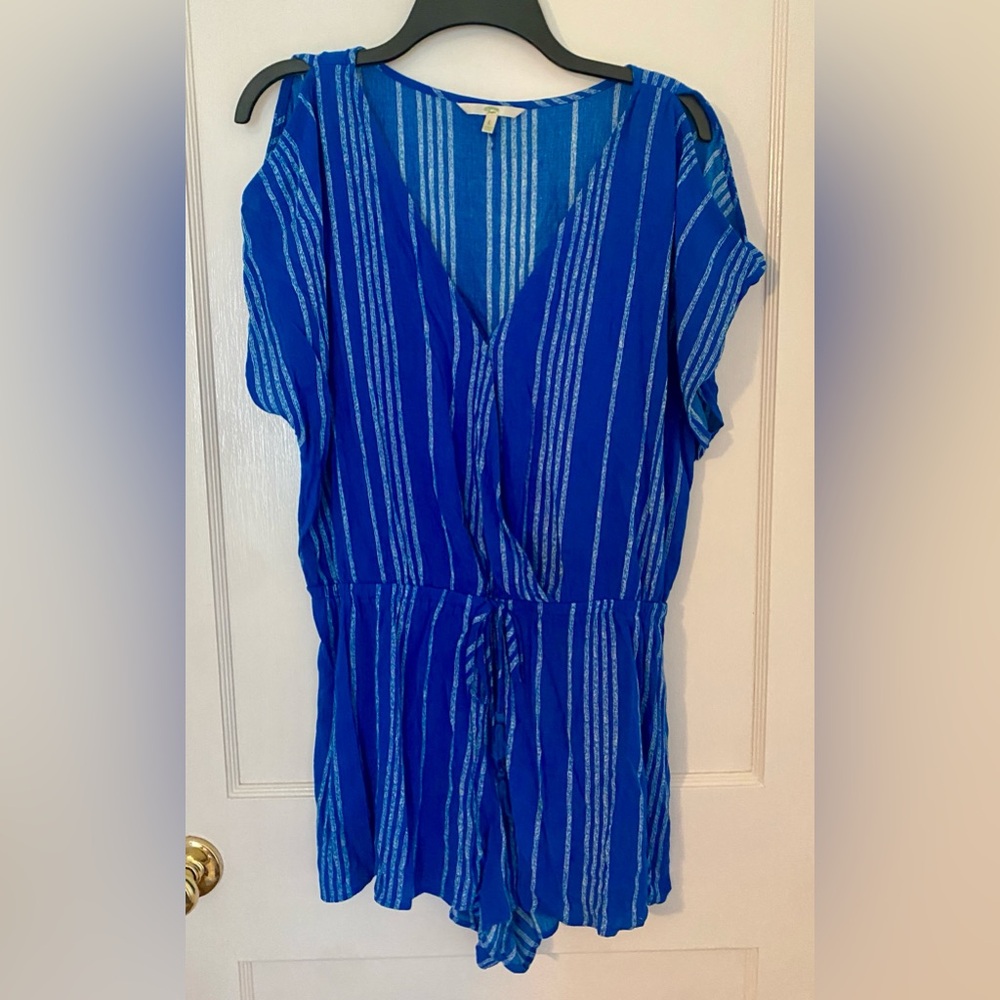 Blue Striped Short Sleeve Romper size L